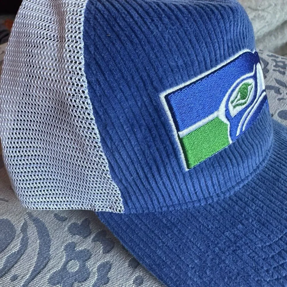 Seattle Seahawks '47 SAMPLE Corduroy Trucker Snapback Hat White Mesh NFL Rare